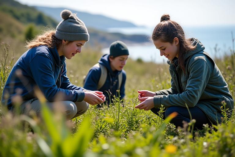 Students conducting environmental fieldwork and conservation activities
