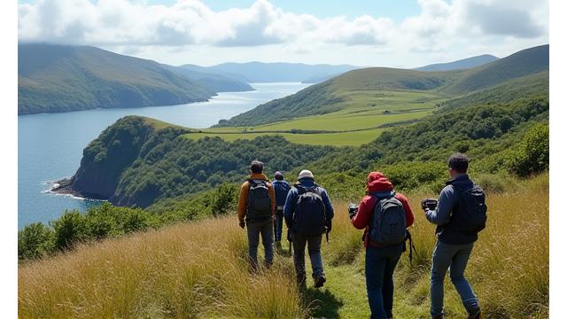 Scientific expedition group in Irish countryside